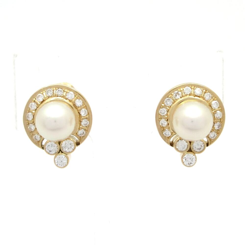 Tasaki Clip On Earrings Diamond 18K Yellow Gold Pearl